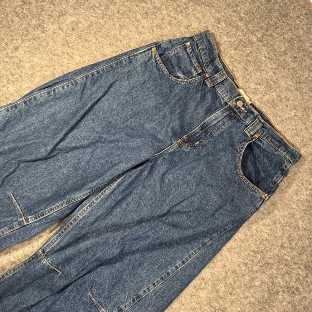 BDG Urban Outfitters RIH Mid-Rise Baggy Wide Leg‎ Jeans Blue Denim 28 Distressed